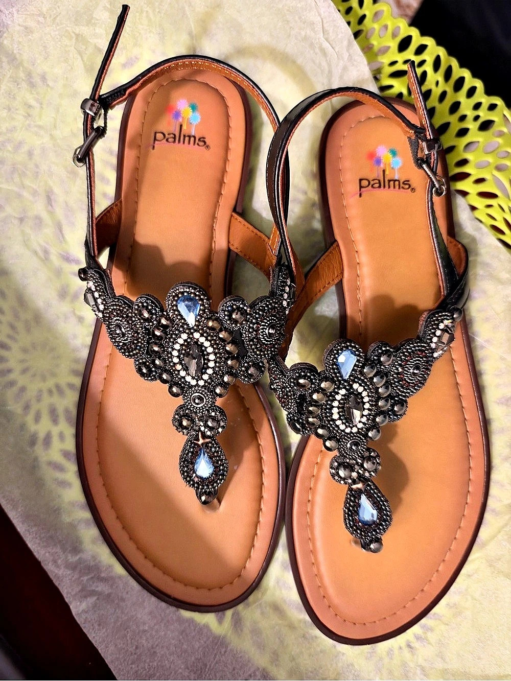 Palms Riviera Ornament Embellished Sandals Black & Brown US 8.5 M